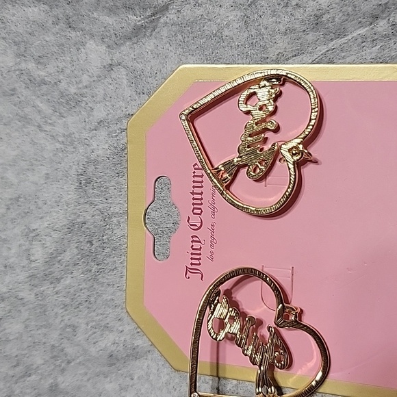 Nwt Juicy Couture Script Crystal Heart Drop Earrings Gold Tone Dangle Bling - Picture 5 of 7
